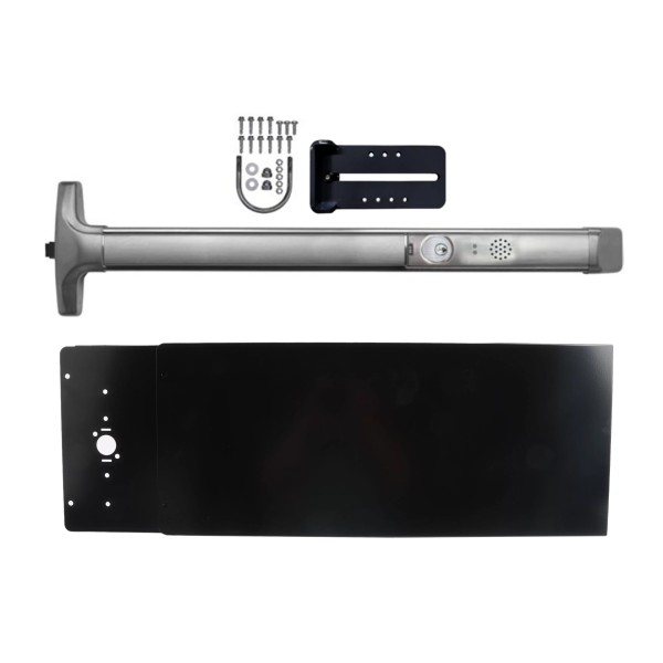 Chain Link DAC Standard Exit Bar Kit with 36" Detex Advantex Alarmed Bar with 12" Tall Black Plate