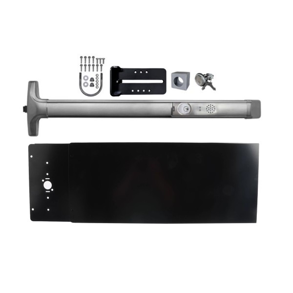 Chain Link DAC Premium Exit Bar Kit with 48" Detex Advantex Alarmed Bar with 12" Tall Black Plate