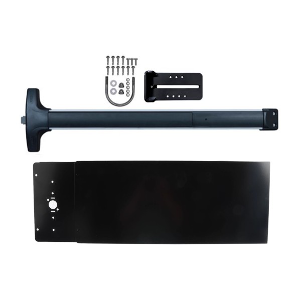 Chain Link DAC Standard Exit Bar Kit with 48" Detex Value Series Bar with Electric Latch Retraction & 12" Tall Black Plate