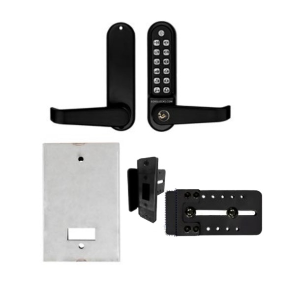 Chain Link DAC Single-Sided Combination Lock & Lever Handle Kit with Key, Aluminum Box, & Black Receiver