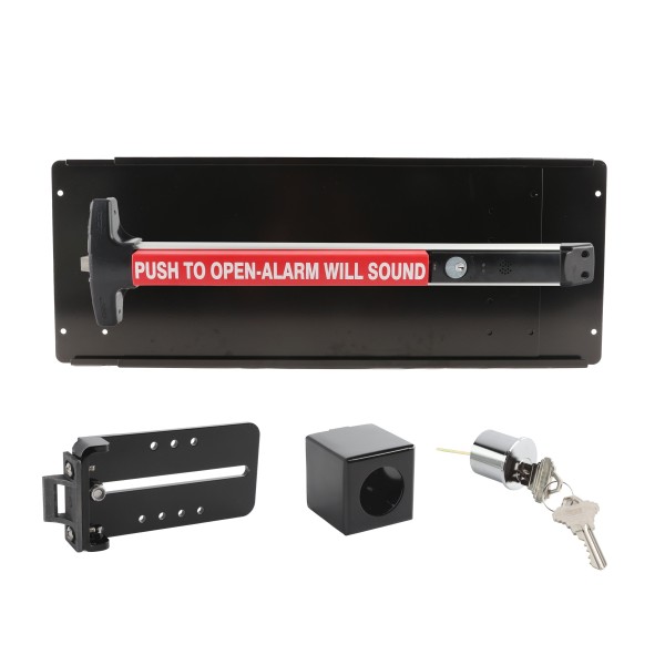 Chain Link Fence Gate DAC 36" Black Detex Superior Alarmed Exit Bar Kit with Mounting Plate and Lock Box (Anodized Aluminum) (Panic Bars)