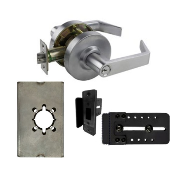 Chain Link DAC Cylindrical Storeroom Function Lever Lock Kit with Aluminum Box & Black Receiver