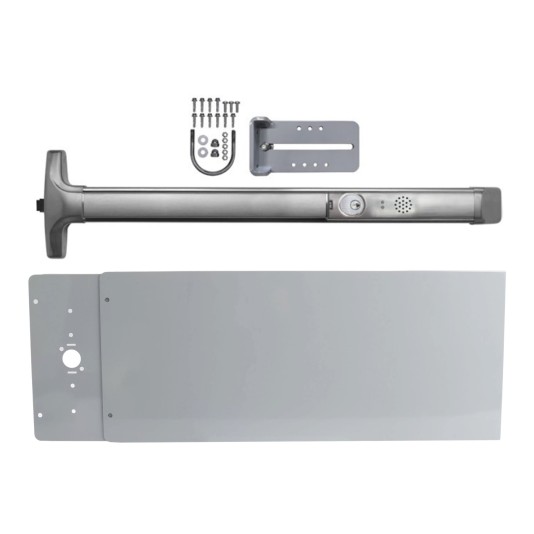 Chain Link DAC Standard Exit Bar Kit with 48" Detex Advantex Alarmed Bar with 12" Tall Silver Plate