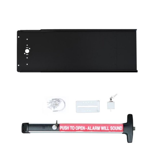 Chain Link DAC 36" Black Detex Superior Alarmed Exit Bar Kit with Mounting Plate and Lock Box (Anodized Aluminum)