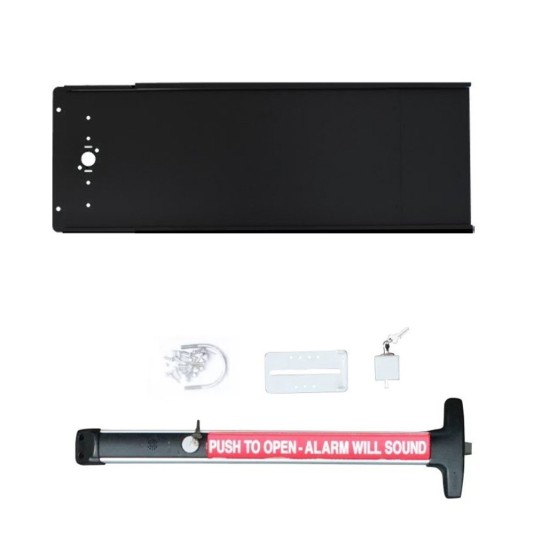 Chain Link DAC 48" Black Detex Superior Alarmed Exit Bar Kit with Mounting Plate and Lock Box (Anodized Aluminum)