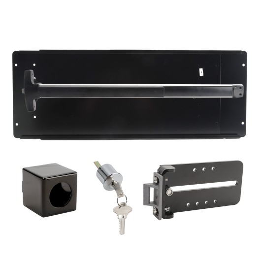 Chain Link Fence Gate DAC 48" Black Detex Superior Exit Bar Kit with Mounting Plate and Lock Box (Anodized Aluminum) (Panic Bars)