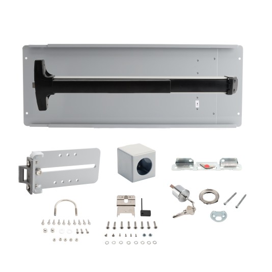 Chain Link Fence Gate DAC 36" Detex Superior Exit Bar Kit with Mounting Plate and Lock Box (Anodized Aluminum) (Panic Bars)