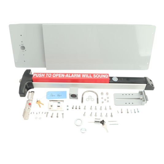 Chain Link Fence Gate DAC 36" Detex Superior Alarmed Exit Bar Kit with Mounting Plate and Lock Box (Anodized Aluminum)