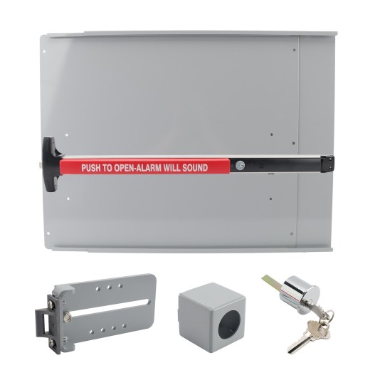 Chain Link Fence Gate DAC 48" Detex Superior Alarmed Exit Bar Kit with Adjustable Mounting Plate & Lock Box (Anodized Aluminum)