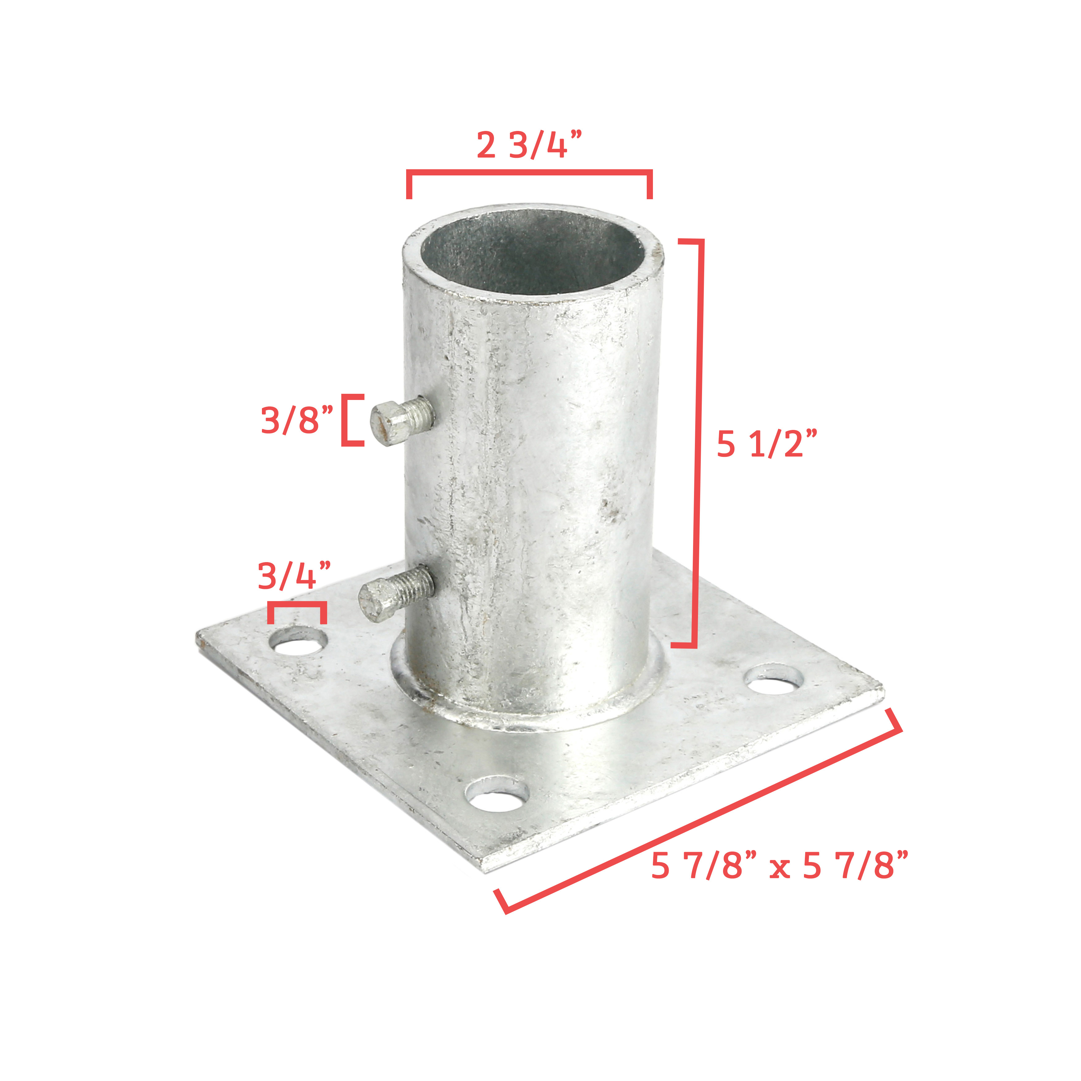 Chain Link Post Floor Flanges - Pressed Steel Surface Mount Floor Flange (Pressed Steel) - Diagram Measurements