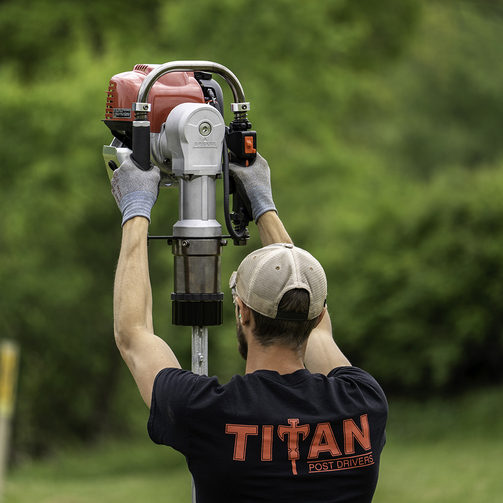 Titan Post Drivers PGD1032H Gas-Powered Farm and Home Series Post Driver In Use For Post Installation