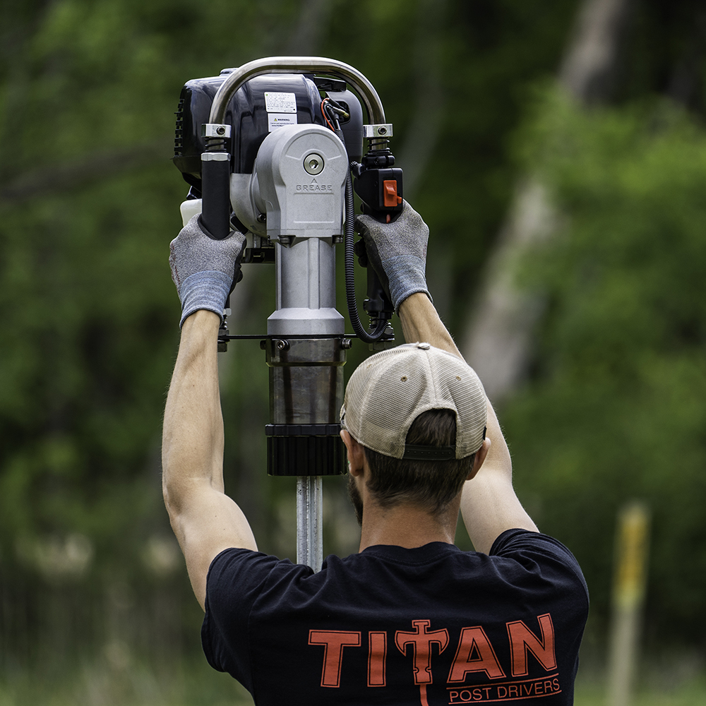 Titan Post Drivers PGD1032 Gas-Powered Farm and Home Series Post Driver In Use For Post Installation