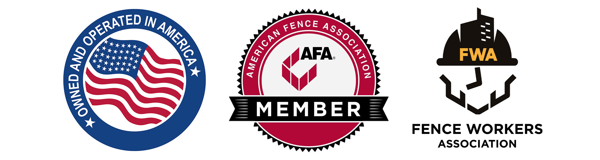 Made in America Badge, American Fence Association (AFA) Badge, and Fence Workers Association (FWA) Badge